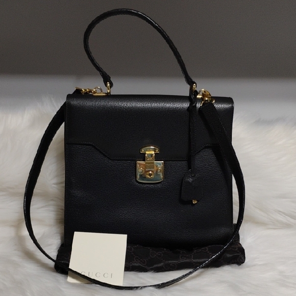 SALE! Auth Gucci Ladylock Leather Black Gold Hardware 2 Way Handbag W/DB/Keys - Picture 13 of 16